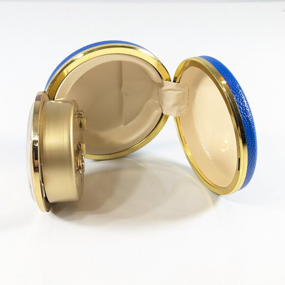 vintage mcm Deluxe travel alarm clock 7 jewels Germany round travel WORKS - Picture 8 of 14